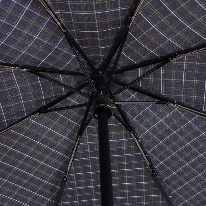 Зонт автоматический «Клетка», 3 сложения, 8 спиц, R = 51 см, цвет тёмно-синий - фото 1906078801