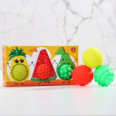 УЦЕНКА Подарочный набор развивающих, массажных мячиков Крошка Я «Фруктовая тусовка», 3 шт.
