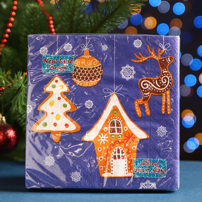 Салфетки бумажные New Line Fresco «Новогодие пряники», 33х33 см, 3 слоя - Фото 1