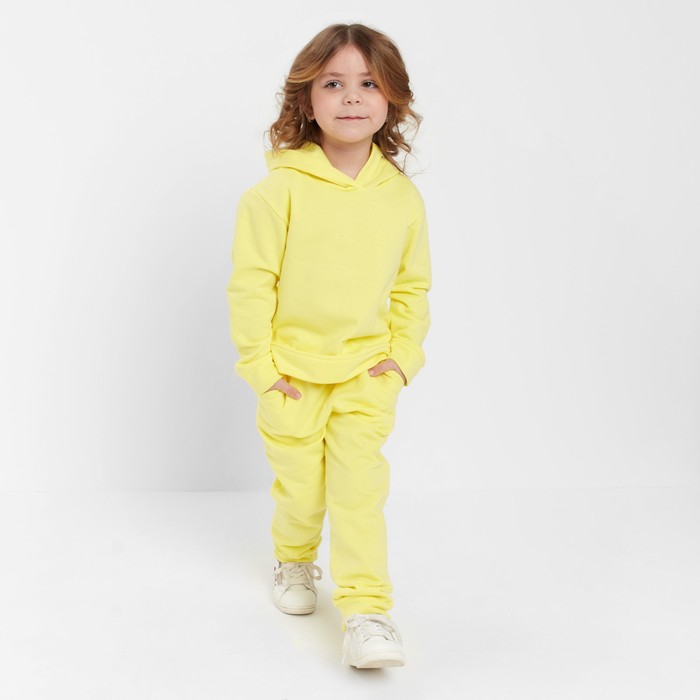 Костюм для девочки (толстовка, брюки) с НАЧЁСОМ, цвет жёлтый, рост 128 см