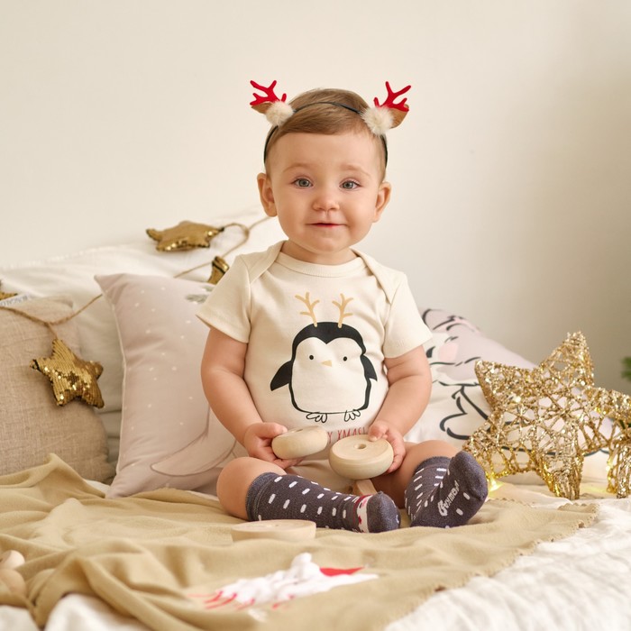 Боди Крошка Я Mery Xmas, рост 68-74 см, бежевое - Фото 1