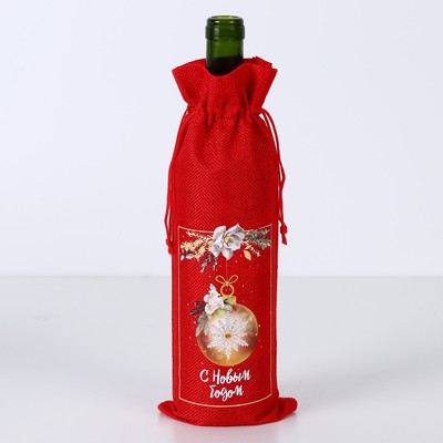 Мешочек новогодний подарочный с термонаклейкой под бутылку «Ёлочные игрушки», 13 х 31 см +/- 1.5 см