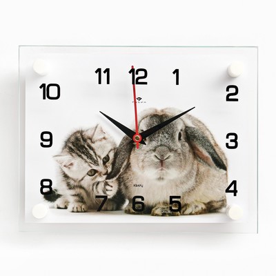 Часы настенные, интерьерные "Заяц и кот", бесшумные, 20 х 26 см