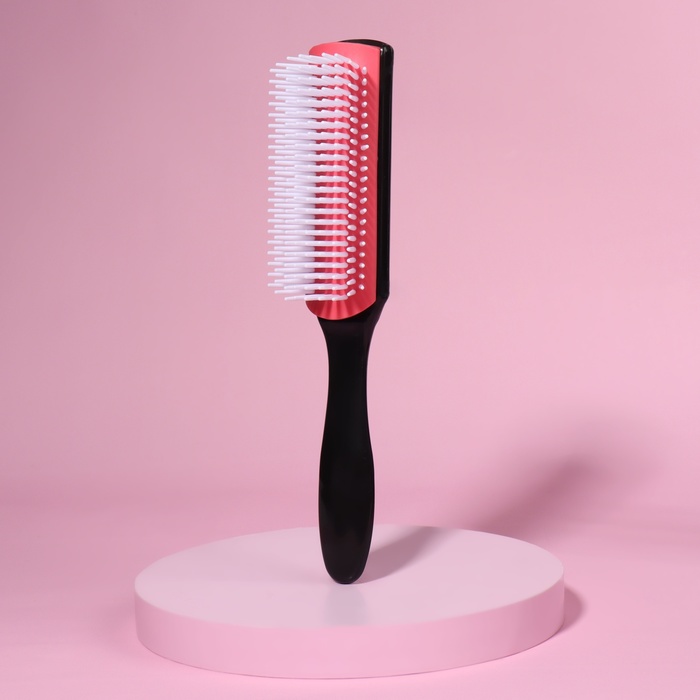 Расчёска массажная, 4,5 × 19 см, цвет чёрный/розовый - Фото 1