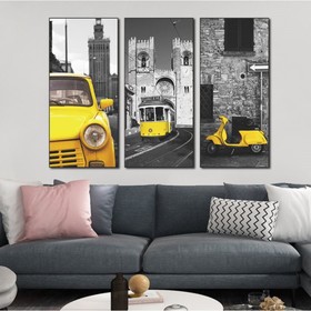 Наклейка пластик интерьерная триптих "Жёлтый транспорт" набор 3 листа 29,5х61 см