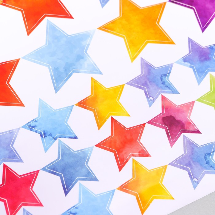 Наклейка пластик интерьерная цветная "Цветные звёзды" 45х50 см - фото 1907527066