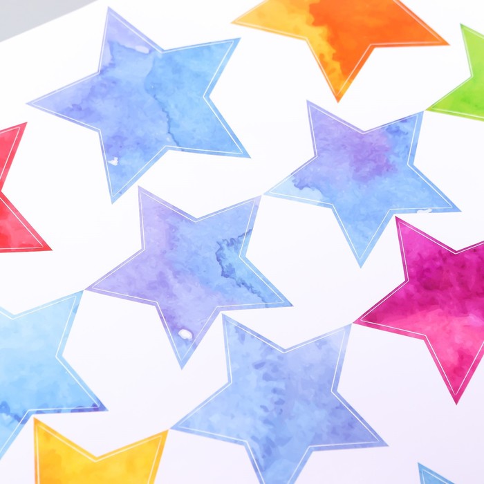 Наклейка пластик интерьерная цветная "Цветные звёзды" 45х50 см - фото 1907527067