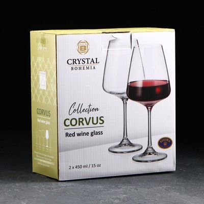 Бокалы для вина Corvus, 450 мл, набор 2 шт., стекло, прозрачные
