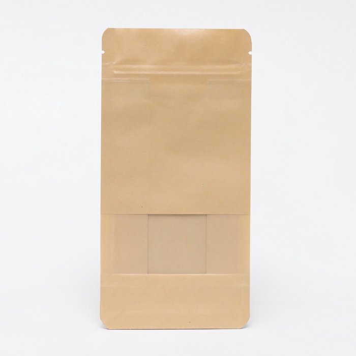Пакет Zip-lock Крафт с плоским дном, прямоугольное окно, 10×20 см - Фото 1