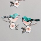 Декор для творчества текстиль вышивка "Птичка на ветке с цветком" 6,5х6,2 см - фото 319812871