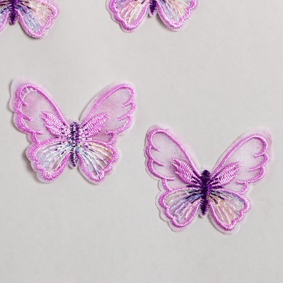 Декор для творчества текстиль вышивка "Бабочка сиреневая" 4,7х5,5 см