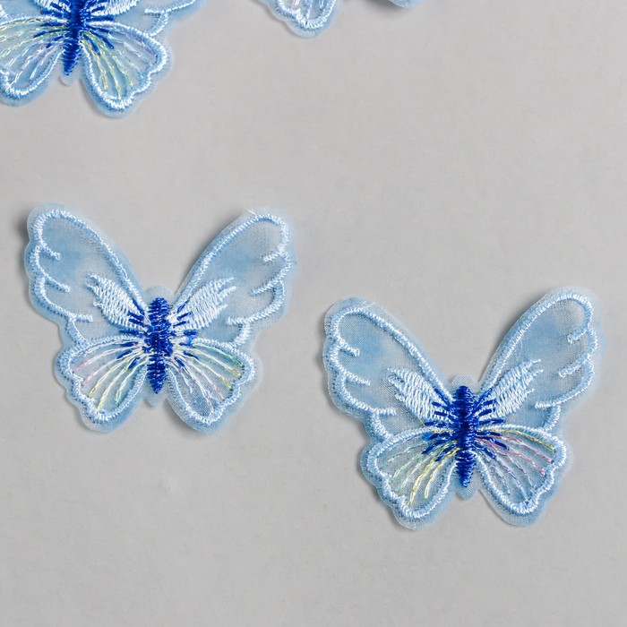 Декор для творчества текстиль вышивка "Бабочка голубая" 4,7х5,5 см - Фото 1