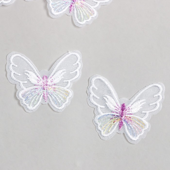 Декор для творчества текстиль вышивка "Бабочка белая" 4,7х5,5 см - Фото 1