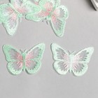 Декор для творчества текстиль вышивка "Бабочка зелёно-розовая" 4,3х5,5 см - фото 319051561