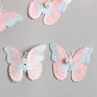 Декор для творчества текстиль вышивка "Бабочка розово-голубая" двойные крылья 5х6,3 см - фото 319051587