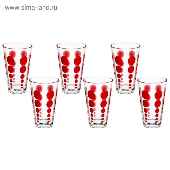 Набор стаканов стеклянных 250 мл "Красный горошек", 6 шт. - Фото 1
