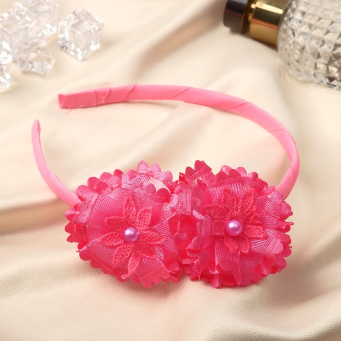 Ободок для волос "Алёнка" пышные цветы, 0,8 см, розовый - Фото 1