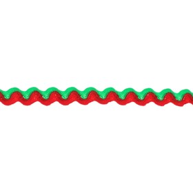 Тесьма «Змейка», ширина 0,8 см, по 50 м, цвет красно-зелёный