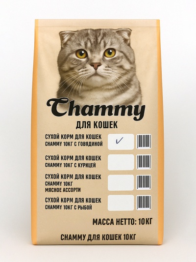 Сухой корм Chammy для кошек, с говядиной, 10 кг