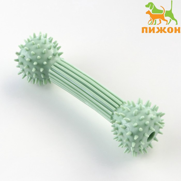 Игрушка для лакомств и сухого корма "Гантель", TPR, массажная, 14 х 4 см, зелёная - Фото 1