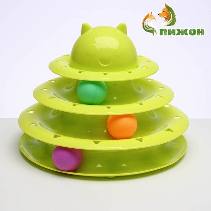 Игровой комплекс «Пижон» для кошек с 3 шариками, 24.5×24.5×13 см, зелёный - Фото 1