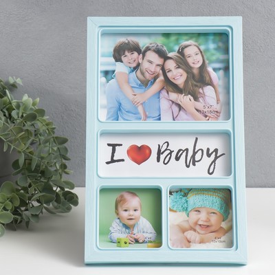 Фоторамка-коллаж на 3 фото 10×10 см, 13×18 см «Лион», голубая, 32×20 см