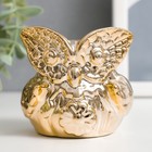 Подсвечник керамика на 1 свечу "Совёнок с ромашкой" золото 7х7х6,5 см - фото 1659229