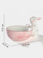 Конфетница Доляна «Зайка», 240 мл, 21.5×12.5×11.5 см, доломит, розовая - Фото 2