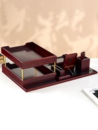 Набор настольный 5 в1 с часами, вишня - Фото 3