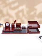 Набор настольный 7 в1 (карандашница, подставка для ручек, визитница, часы Д-009, этажерка, нож, подставка) - Фото 2