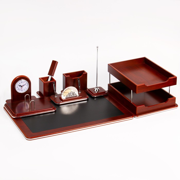 Набор настольный 7 в 1 (карандашница, подставка для ручек, визитница, часы Д-010, этажерка, нож) - Фото 1