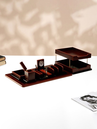 Набор настольный 7в1 (каранд-ца,подст д/ручек,визит-ца,часы Д-010,этажерка,нож канц,п,)