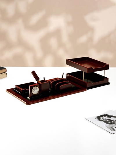 Набор настольный 7в1 (каранд-ца,подст д/ручек,визит-ца,часы Д-010,этажерка,нож канц,п,)