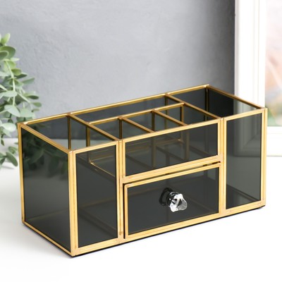 Шкатулка для украшений и косметики с ящичком «Затемнённая», стекло, 10.3×10.3×23.3 см