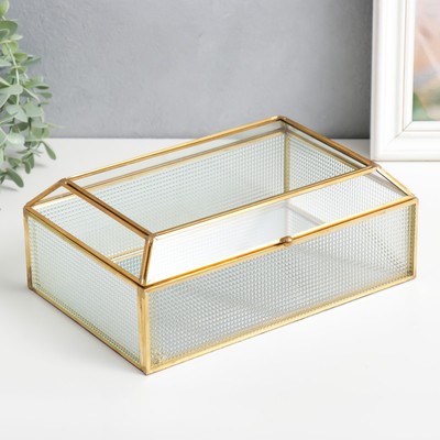 Шкатулка для украшений, стекло с металлическим каркасом «Квадратики», золото, 8.5×16×24 см