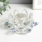 Сувенир стекло "Лотос прозрачный, на лепестках синие цветы" 7х13,5х13,5 см - фото 9978117