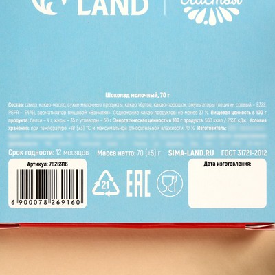 Шоколад новогодний молочный «Согревают уютом», 70 г.