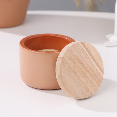 Свеча в подсвечнике «Горшочек», из соевого воска, 6.5×6 см, бежевый