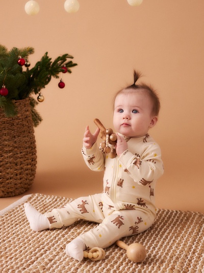 Комбинезон Крошка Я Merry Xmas, рост 80-86 см, бежевый