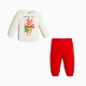 Комплект: джемпер и брюки Крошка Я «Новогодние зверята», рост 68-74 см, цвет красный/белый