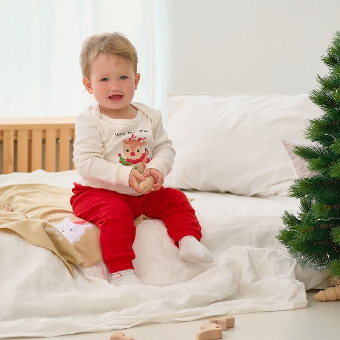 Комплект: джемпер и брюки Крошка Я «Новогодние зверята», рост 68-74 см, цвет красный/белый - Фото 1