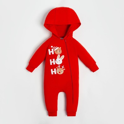 Комбинезон детский с капюшоном «Крошка Я. Новогодние зверята», рост 80-86 см, красный