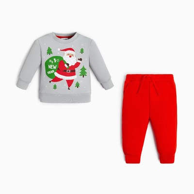 Комплект детский (джемпер и брюки) «Крошка Я. Мой первый НГ», рост 74-80 см, красный, серый