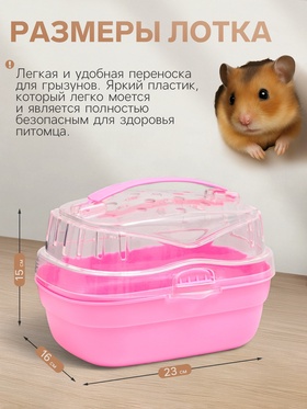 Переноска для грызунов "Пижон", 23 х 16 х 15 см, розовая