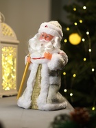 Дед Мороз под ёлку «Зимнее волшебство. С фонариком на посохе и узорами на шубке», двигается, 30 см, белый - Фото 2