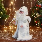 Дед Мороз "С фонариком на посохе и узорами на шубке" двигается, 30х14 см, белый - Фото 8