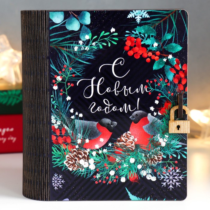 Новогодняя деревянная шкатулка-книга «Снегири» 14×12×5 см - Фото 1