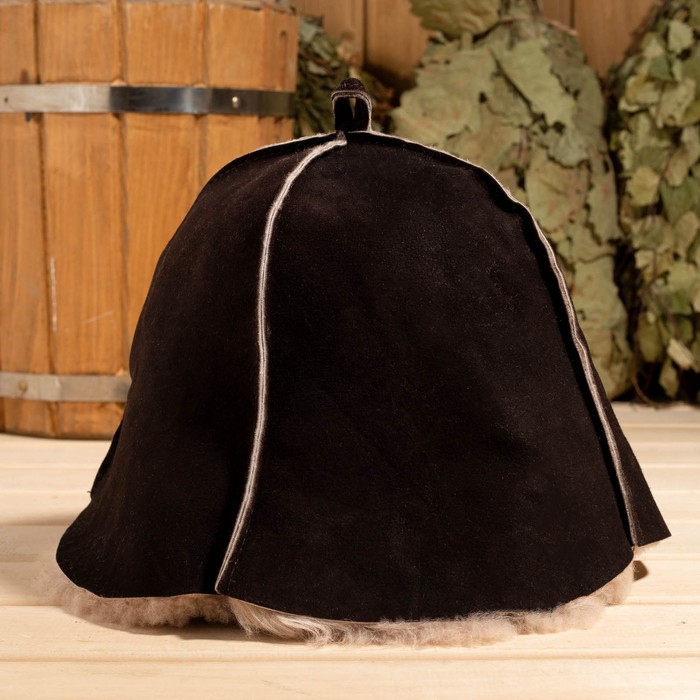 Шапка для бани из овчины "Премиум" прямострочный шов, коричневый - Фото 1