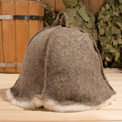 Шапка для бани и сауны «Войлочная», овчина покрытая войлоком, скорняжный шов, тёмная