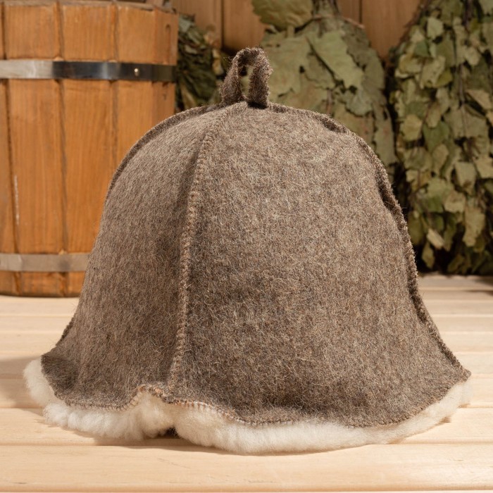 Шапка для бани и сауны «Войлочная», овчина покрытая войлоком, скорняжный шов, тёмная - Фото 1